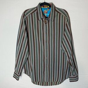 Robert Graham Multicolour Striped Contrast Cuff Long Sleeve Button Up Shirt L